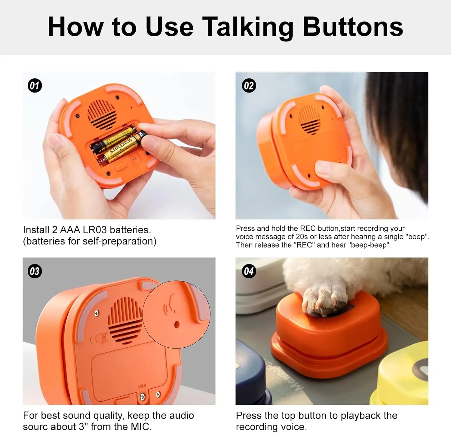 MEWOOFUN Dog Button Record Talking Pet