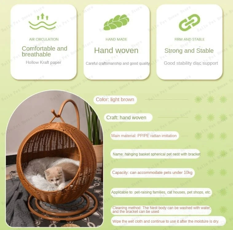 Rattan Cat Nest and Cat Cage Washable Cat Hanging
