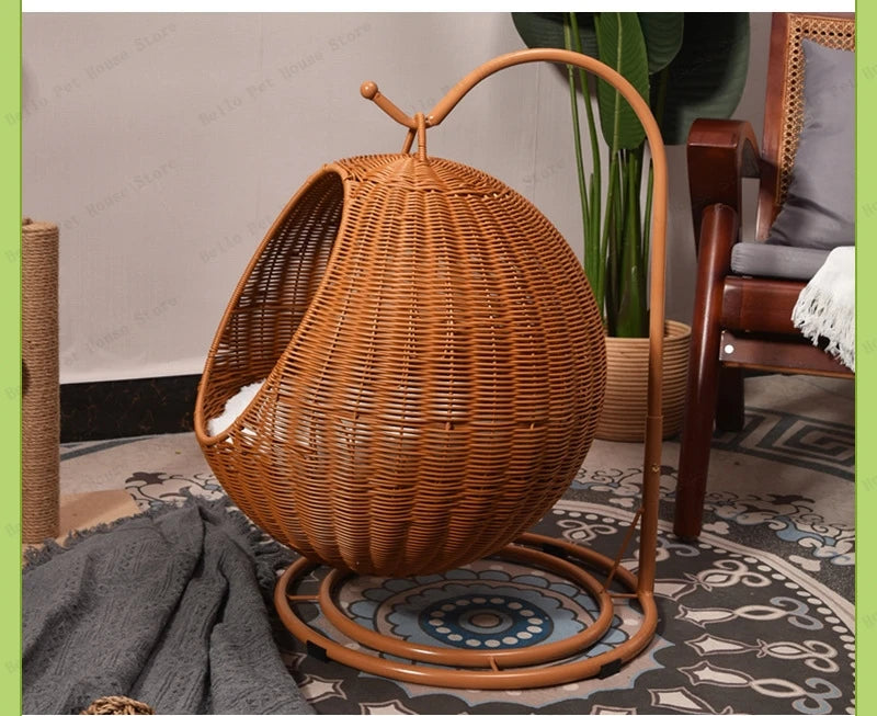 Rattan Cat Nest and Cat Cage Washable Cat Hanging