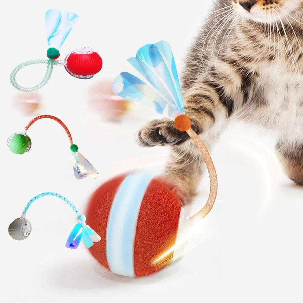 Interactive Cat Toys Ball with Elastic Mesh Tail Auto