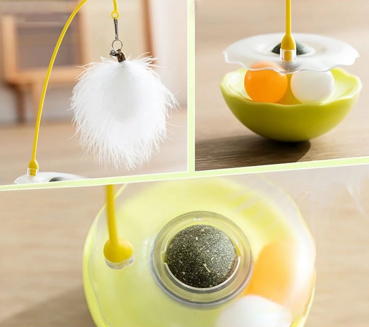 Interactive Cat Tumbler Toy, ABS Base with Feathers