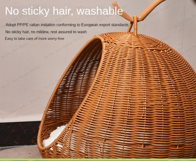 Rattan Cat Nest and Cat Cage Washable Cat Hanging