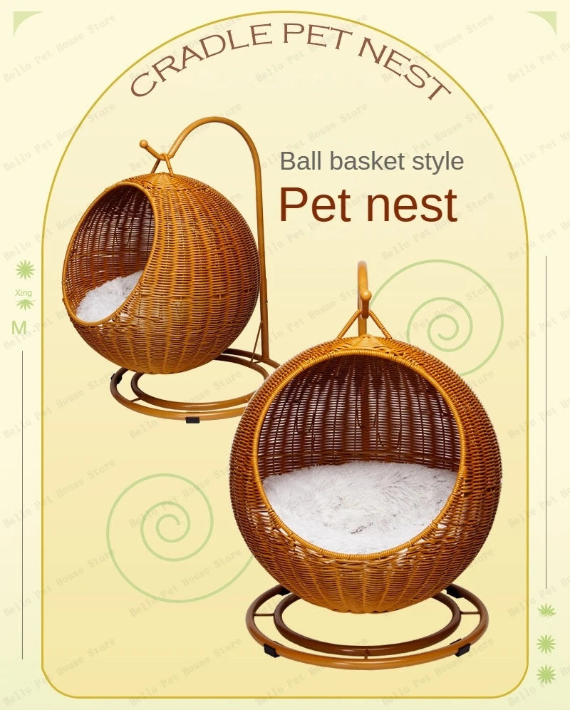 Rattan Cat Nest and Cat Cage Washable Cat Hanging