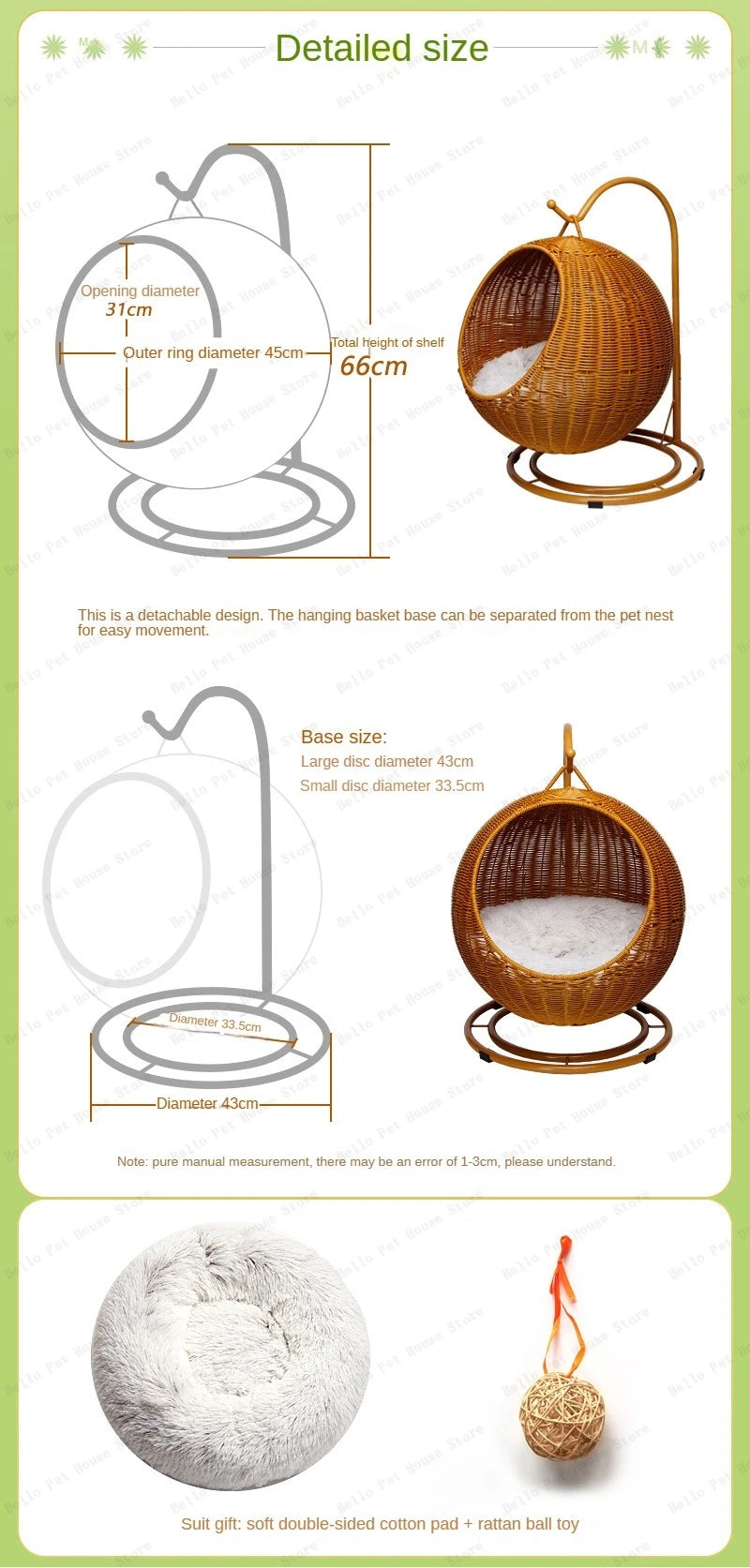 Rattan Cat Nest and Cat Cage Washable Cat Hanging