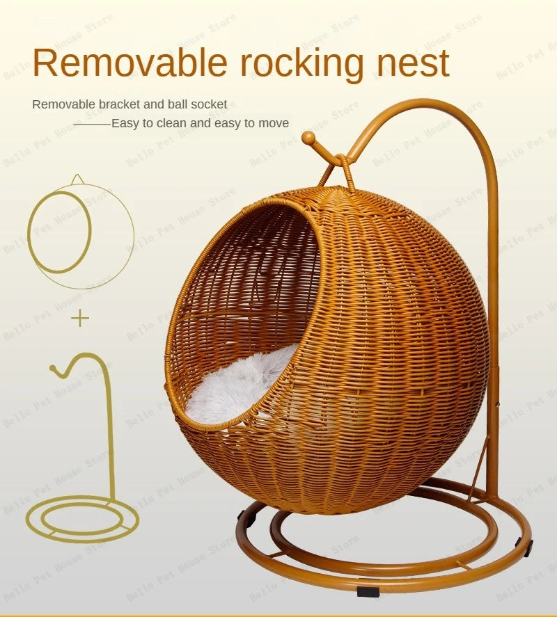 Rattan Cat Nest and Cat Cage Washable Cat Hanging