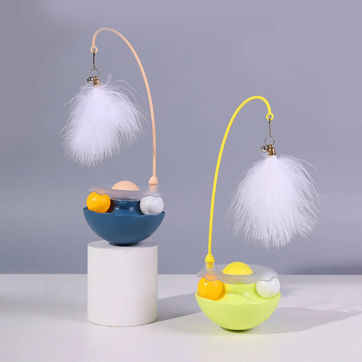 Interactive Cat Tumbler Toy, ABS Base with Feathers