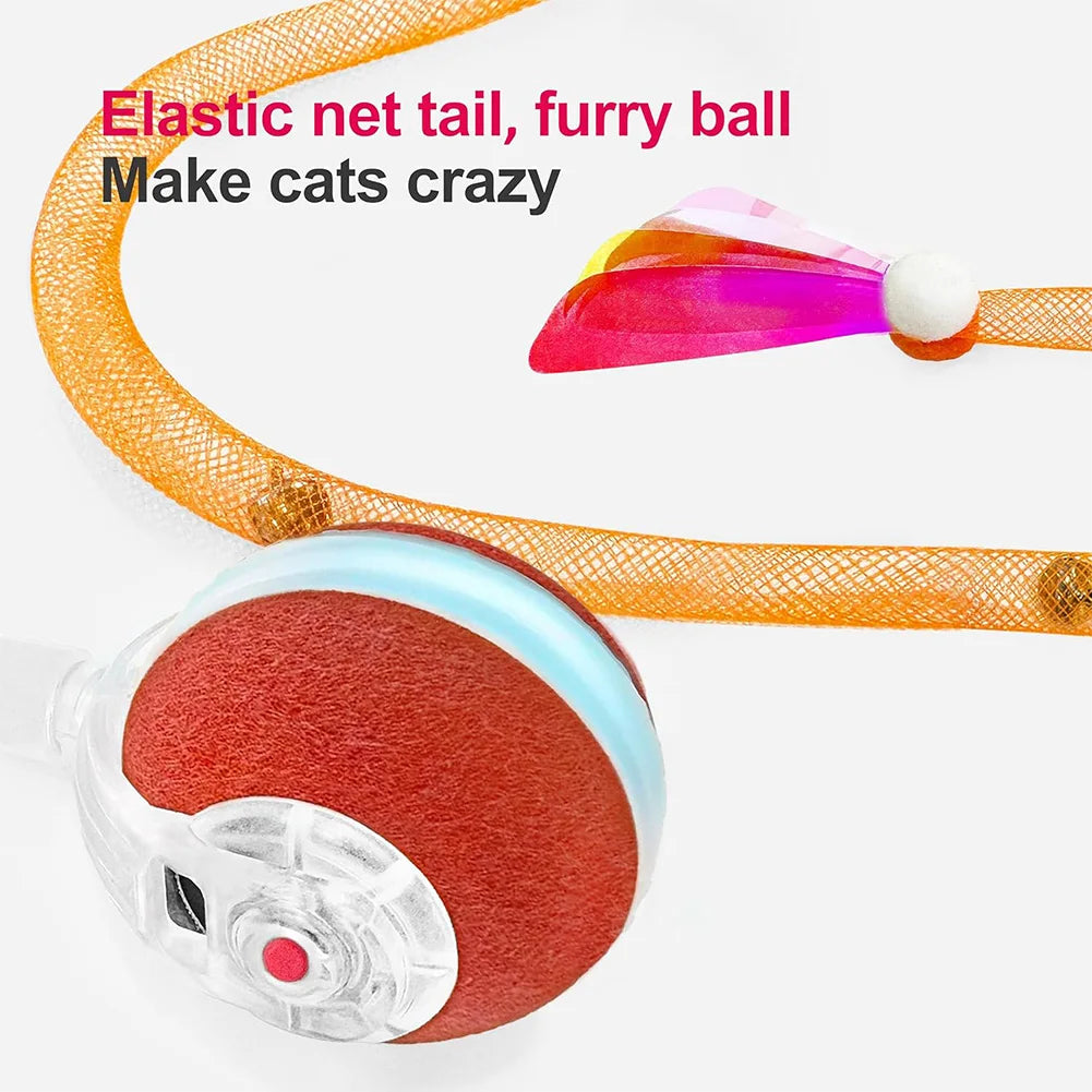 Interactive Cat Toys Ball with Elastic Mesh Tail Auto