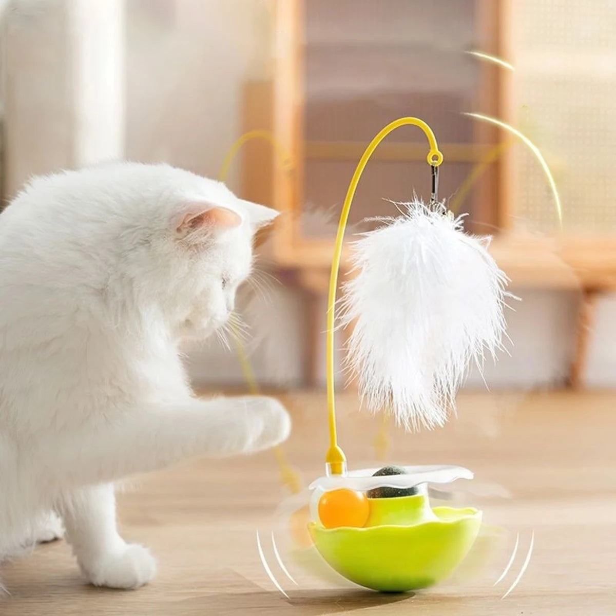 Interactive Cat Tumbler Toy, ABS Base with Feathers