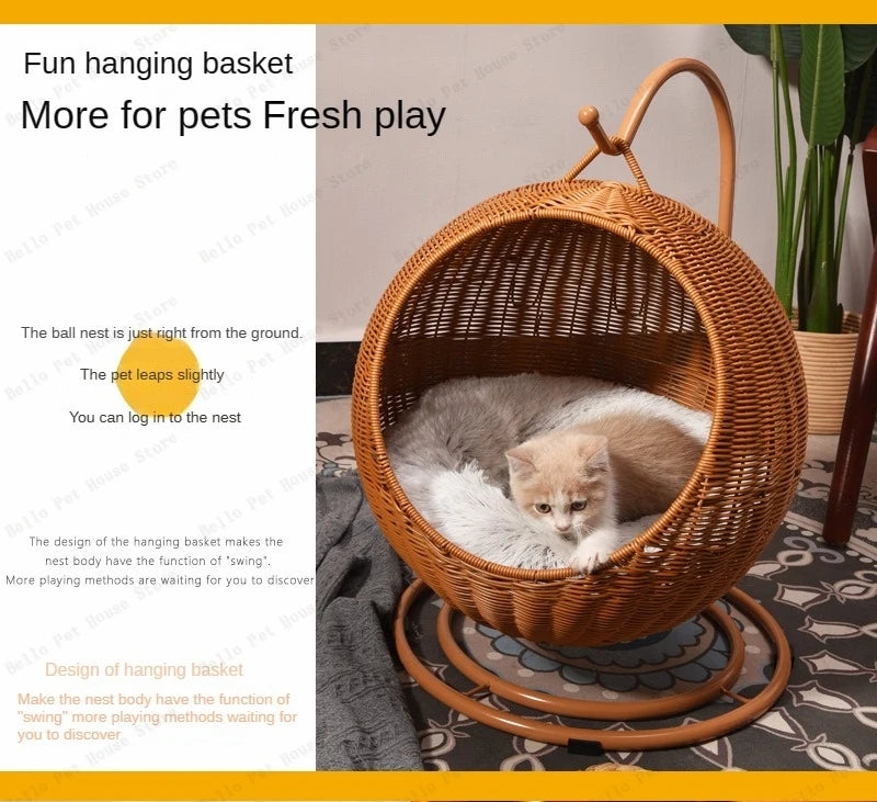 Rattan Cat Nest and Cat Cage Washable Cat Hanging